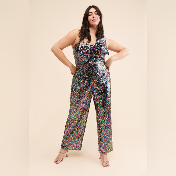 Anthropologie Pants - Anthropologie Multicolor Sequin Wide-Leg Jumpsuit